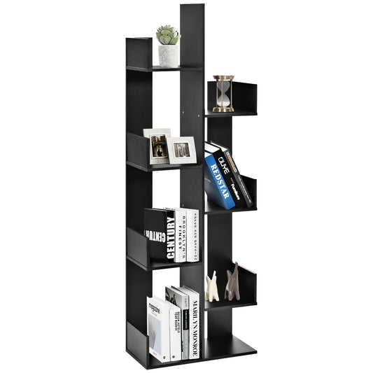 8-Tier Bookshelf Bookcase Space-Saving Storage Rack with 8 Open Compartments-Black