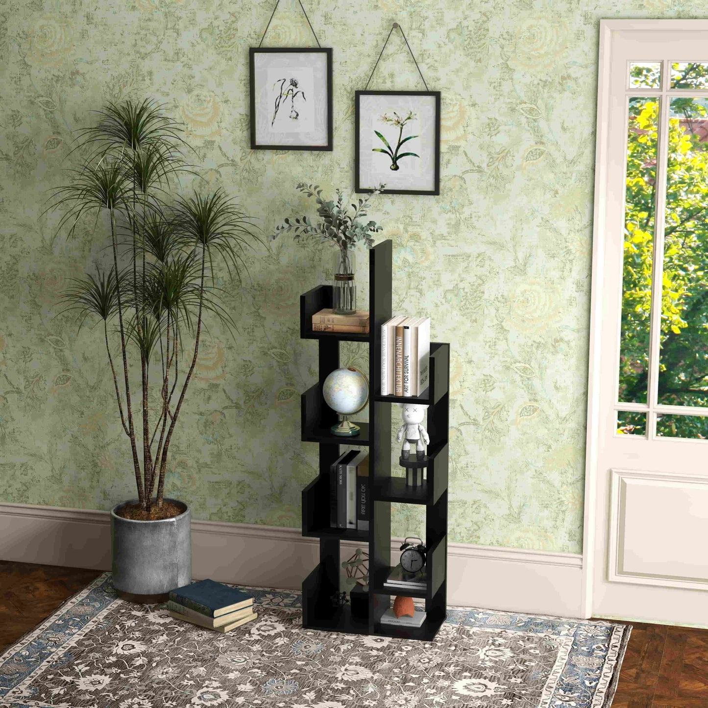 8-Tier Bookshelf Bookcase Space-Saving Storage Rack with 8 Open Compartments-Black