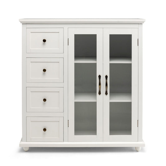 Buffet Sideboard Table Kitchen Storage Cabinet with Drawers and Doors-White