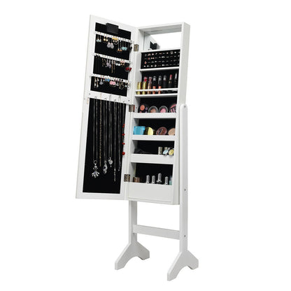 Mirrored Jewelry Cabinet Armoire Organizer w/ LED lights-White