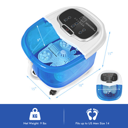 Portable All-In-One Heated Foot Bubble Spa Bath Motorized Massager-Blue and Withe