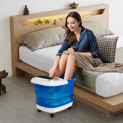 Portable All-In-One Heated Foot Bubble Spa Bath Motorized Massager-Blue and Withe