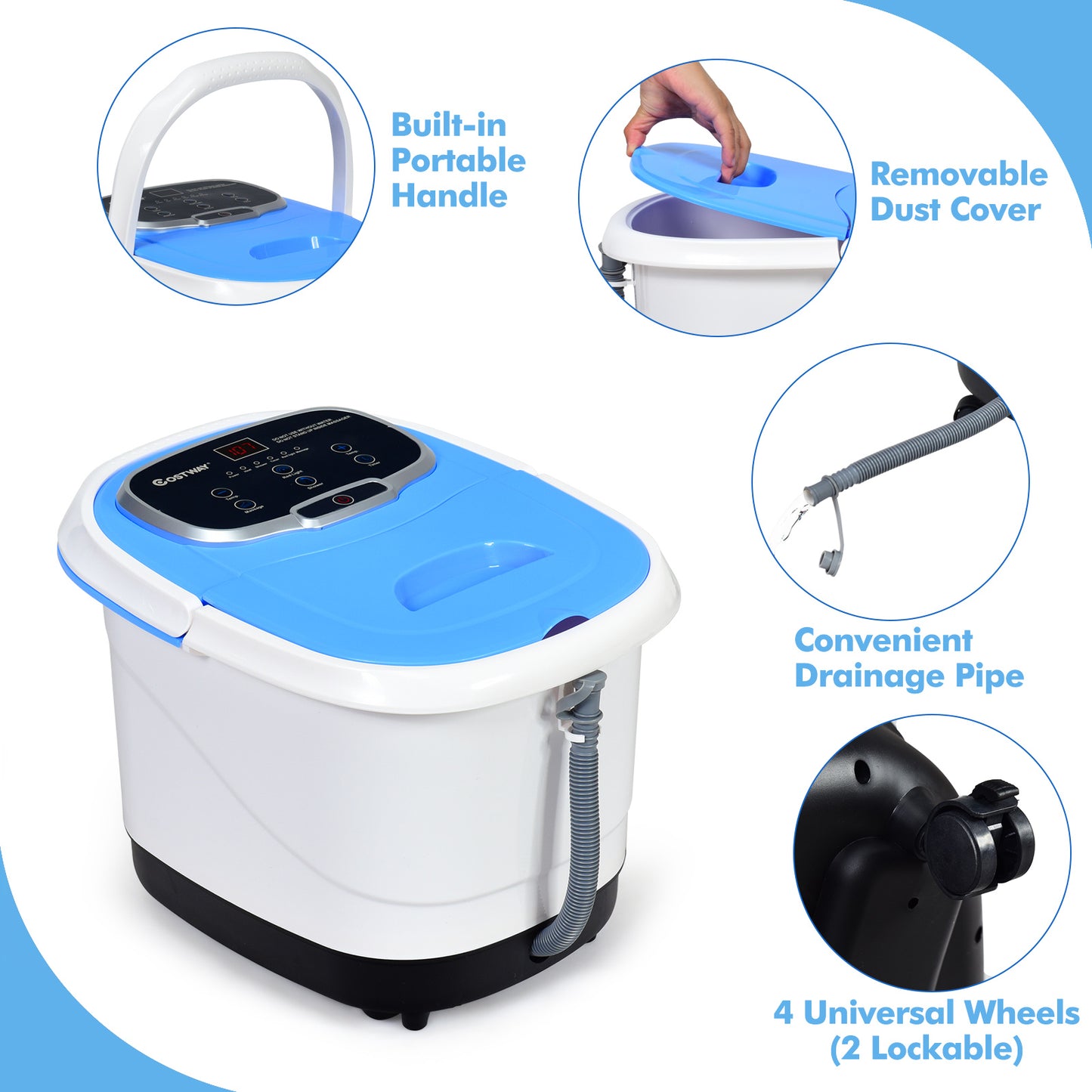 Portable All-In-One Heated Foot Bubble Spa Bath Motorized Massager-Blue