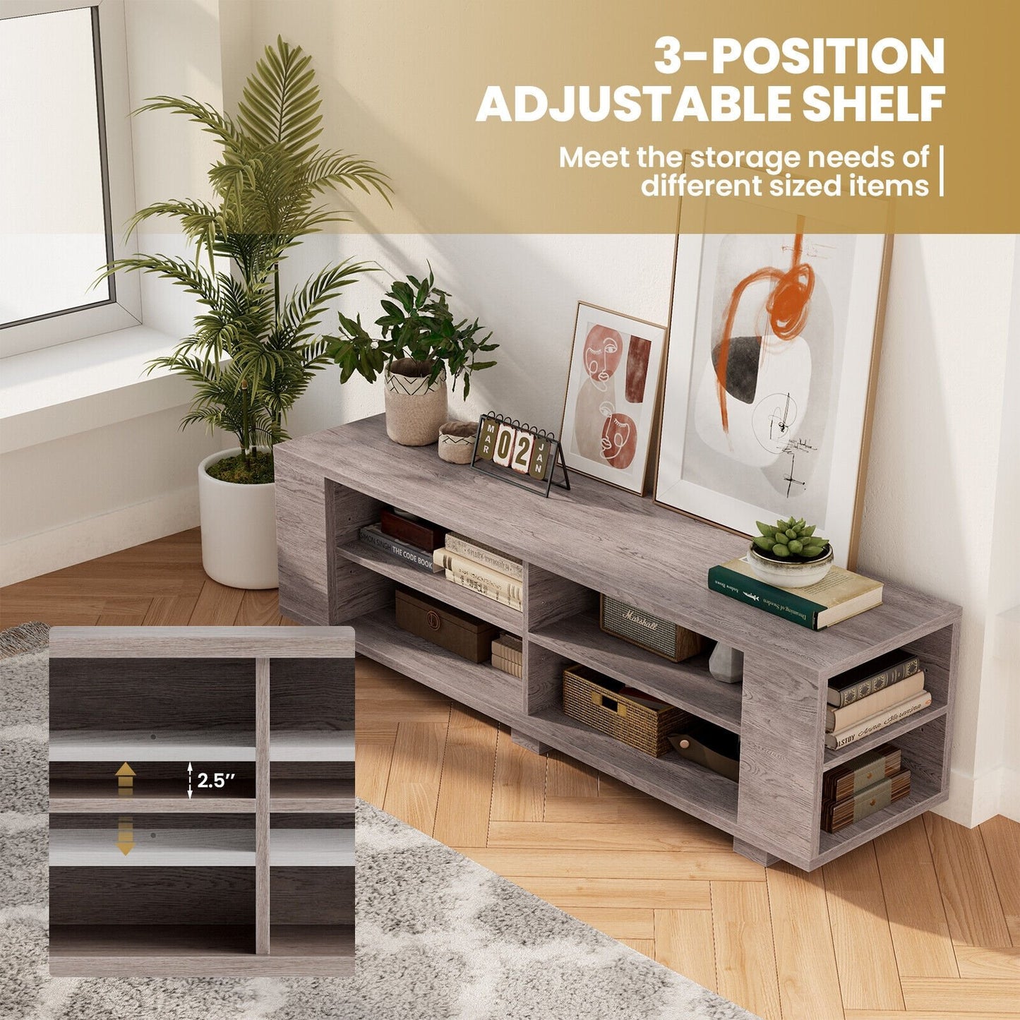59 Inch Console Storage Entertainment Media Wood TV Stand-Black