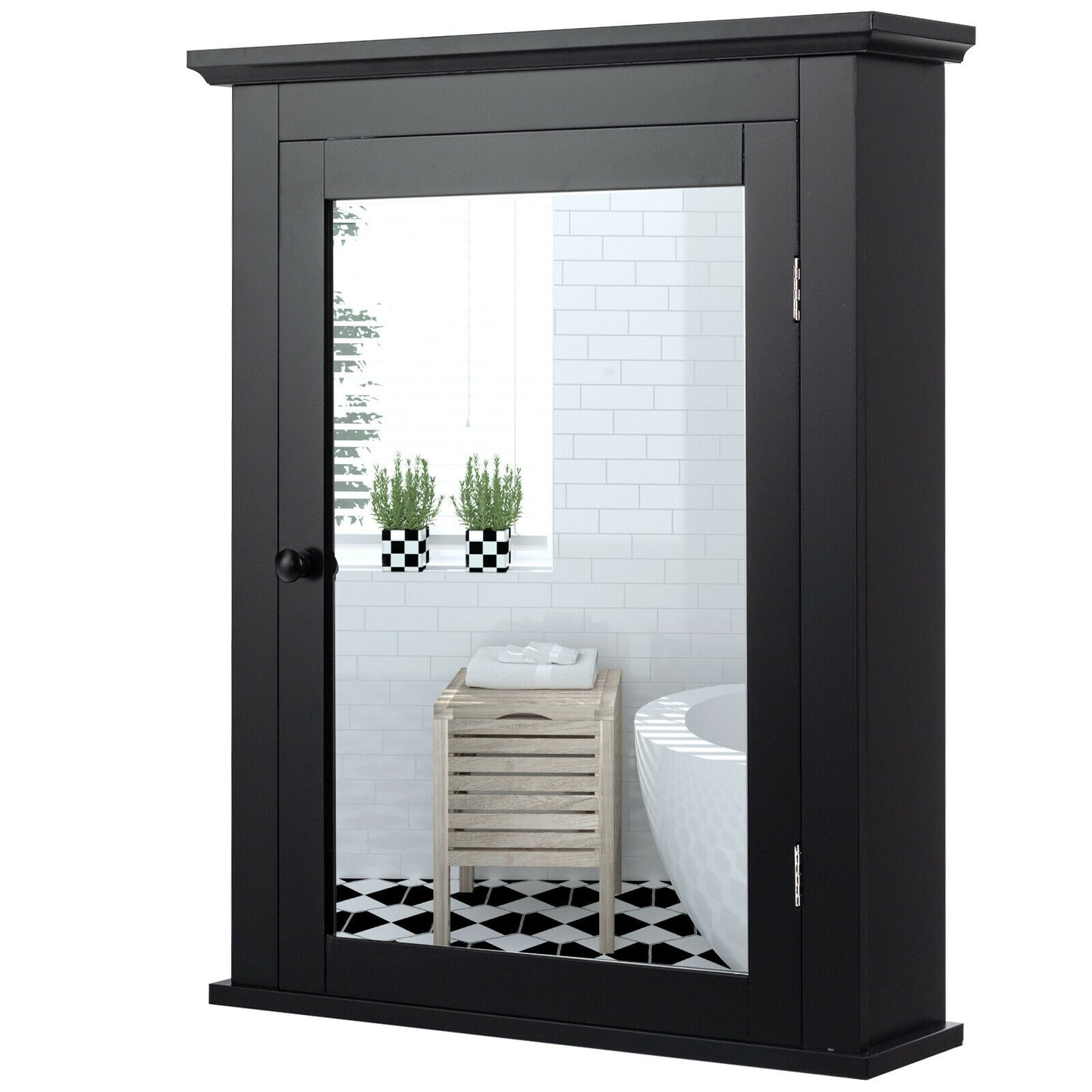 Wall Mounted Bathroom Mirror Cabinet with 5-level Height-adjustable Shelf-Black