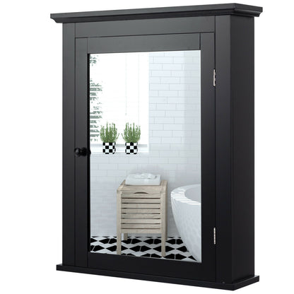 Wall Mounted Bathroom Mirror Cabinet with 5-level Height-adjustable Shelf-Black