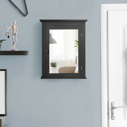 Wall Mounted Bathroom Mirror Cabinet with 5-level Height-adjustable Shelf-Black