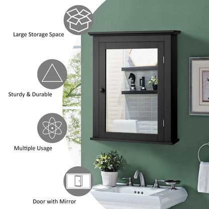 Wall Mounted Bathroom Mirror Cabinet with 5-level Height-adjustable Shelf-Black