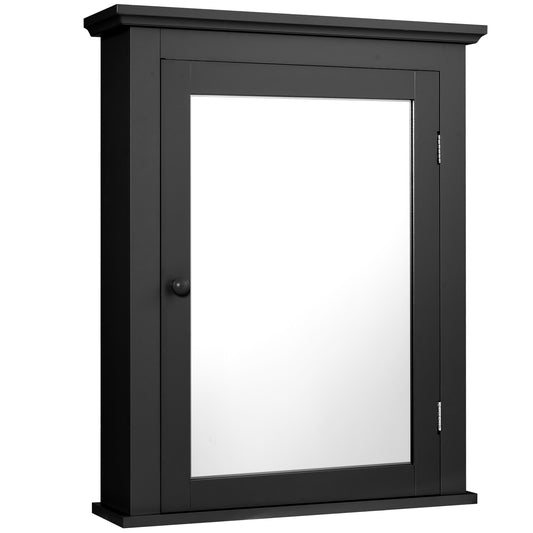Wall Mounted Bathroom Mirror Cabinet with 5-level Height-adjustable Shelf-Black