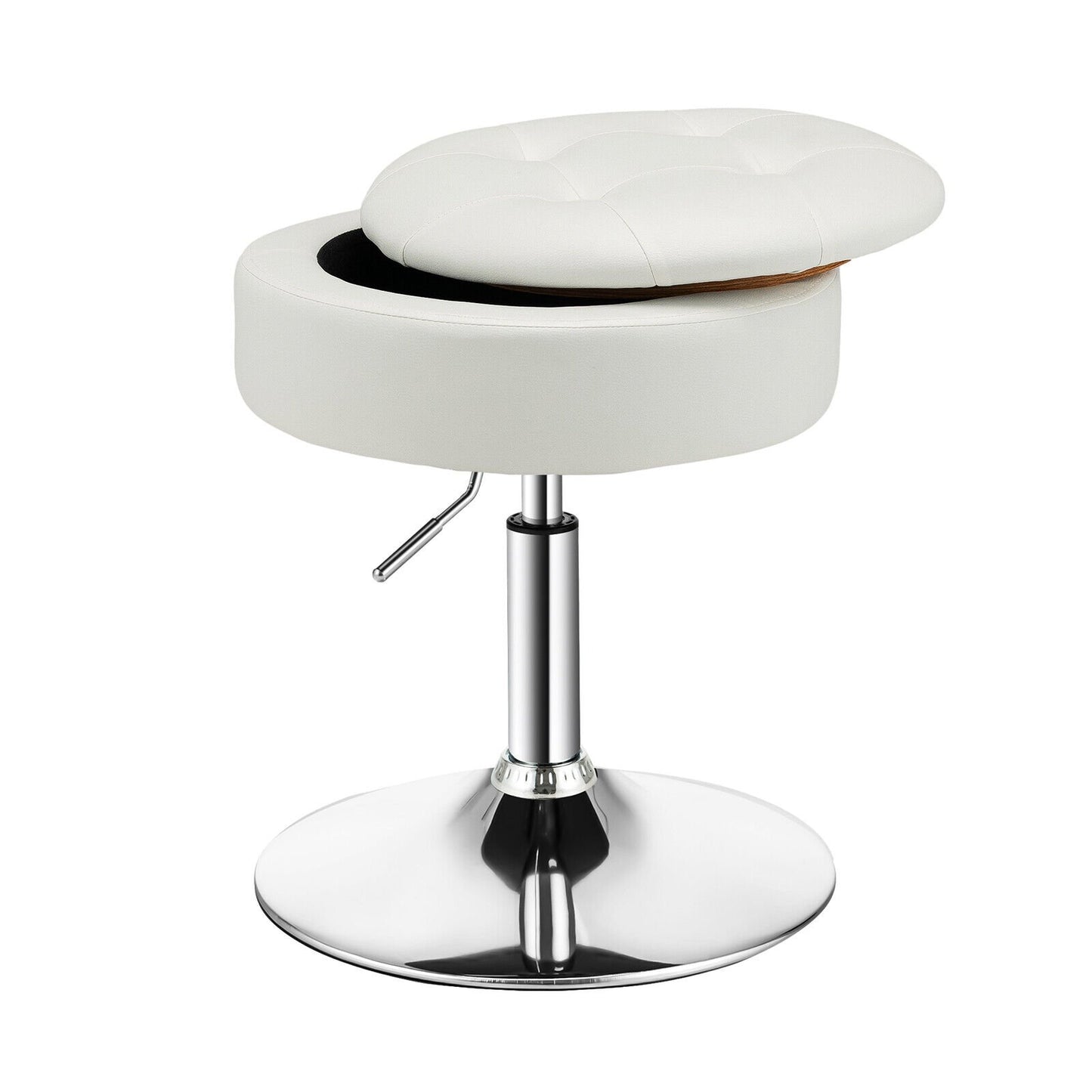 Adjustable 360° Swivel Storage Vanity Stool with Removable Tray-Black