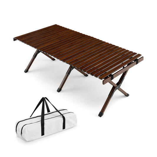 Portable Picnic Table with Carry Bag for Camping and BBQ-Brown