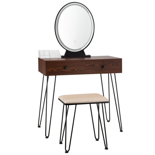 Industrial Makeup Dressing Table with 3 Lighting Modes-Walnut