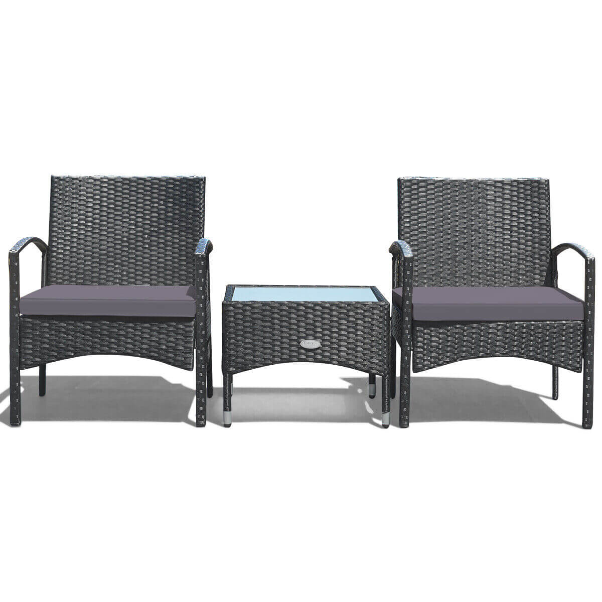 3 Pieces Patio Wicker Rattan Furniture Set with Cushion for Lawn Backyard-Gray