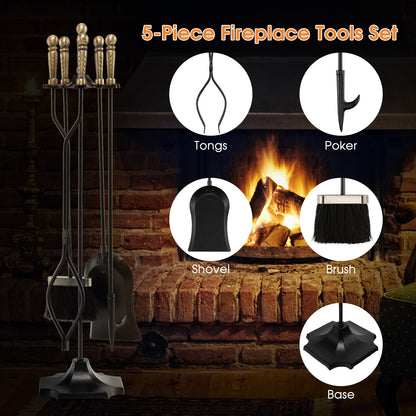 31 inch 5 Pieces Metal Fireplace Tool Set with Stand-Bronze