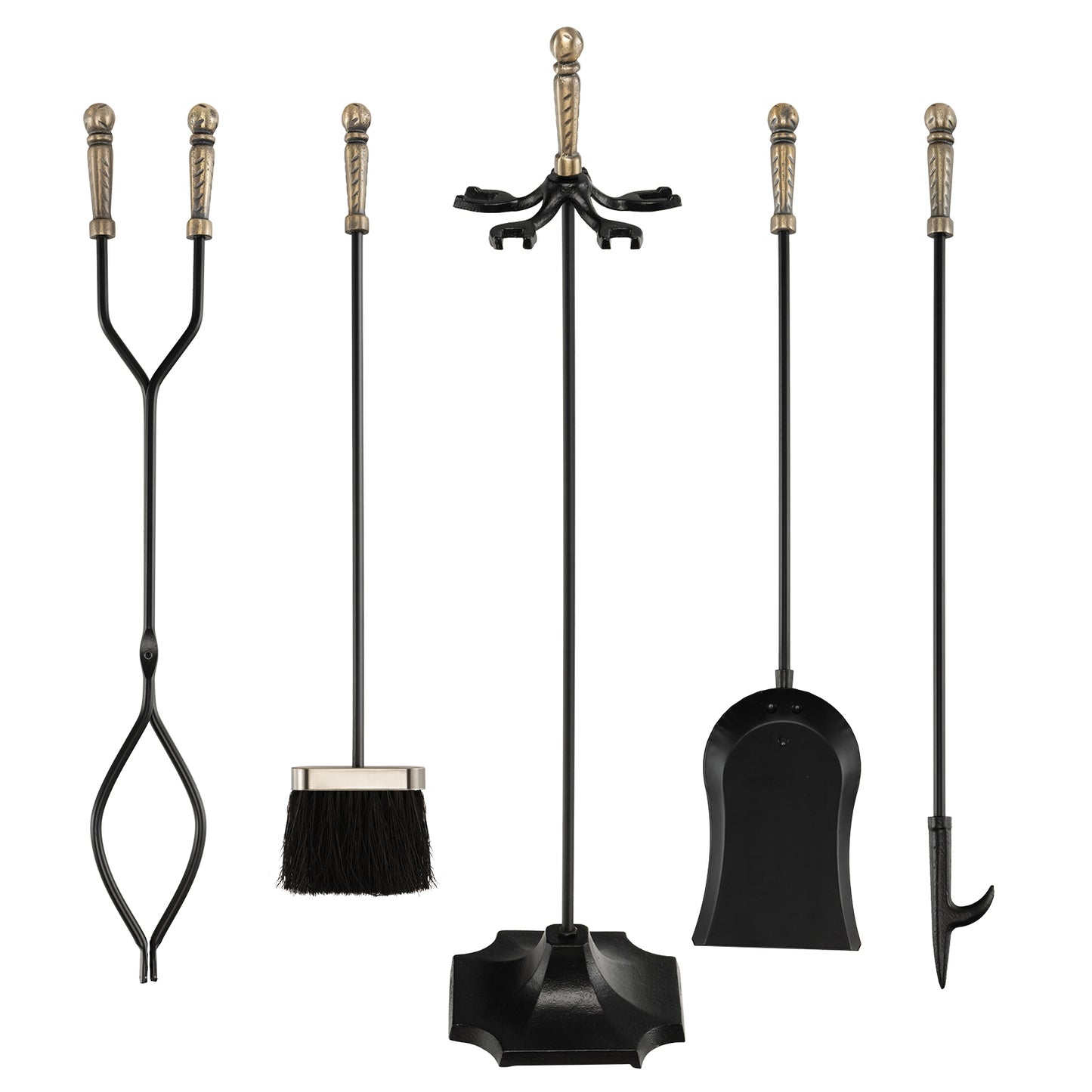 31 inch 5 Pieces Metal Fireplace Tool Set with Stand-Bronze