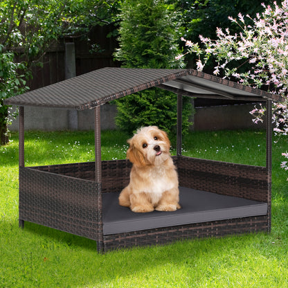 Outdoor Wicker Dog House with Weatherproof Roof-