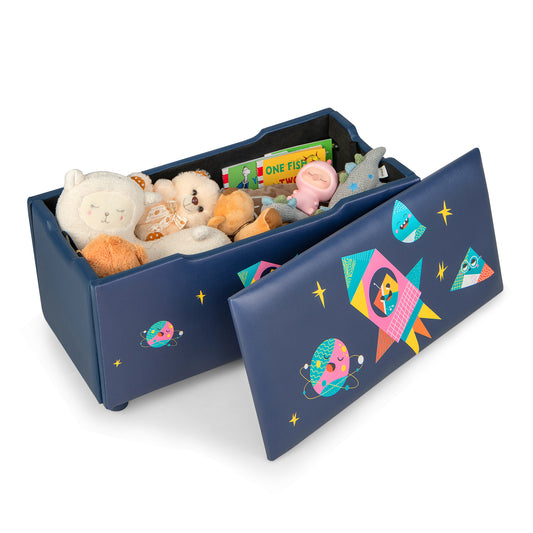 Kids Wooden Upholstered Toy Storage Box with Removable Lid-Navy