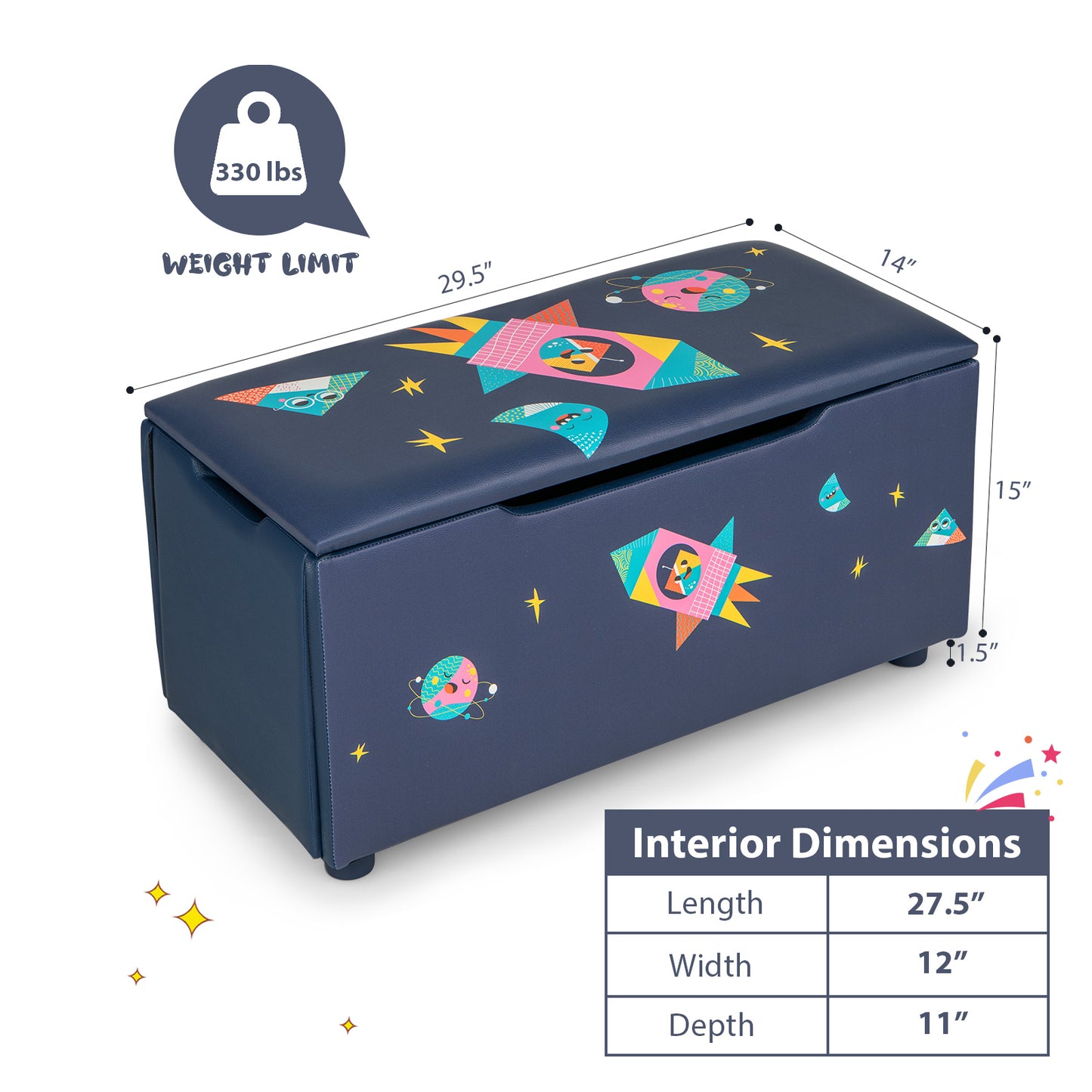 Kids Wooden Upholstered Toy Storage Box with Removable Lid-Navy