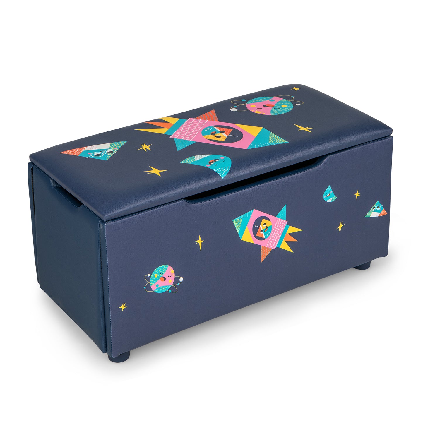 Kids Wooden Upholstered Toy Storage Box with Removable Lid-Navy