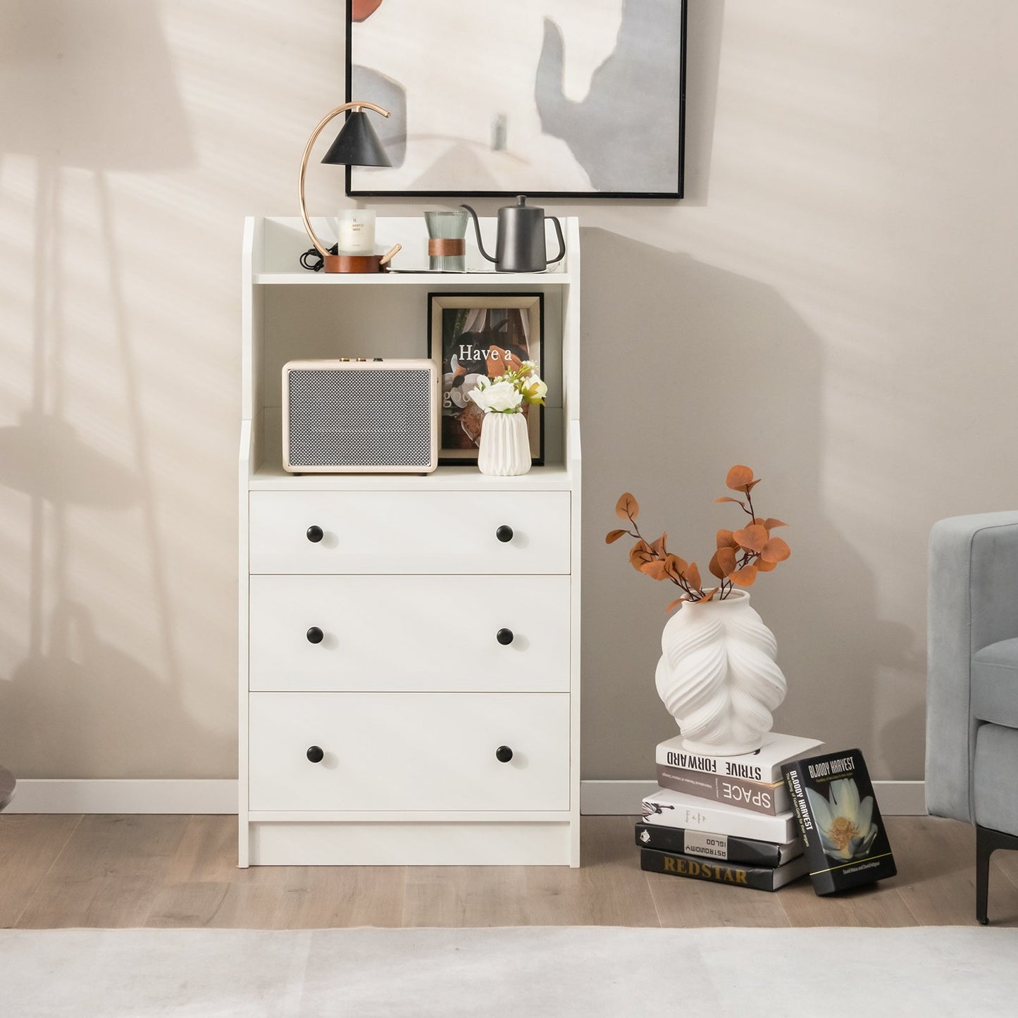 Modern Storage Dresser with Anti-toppling Device-Black