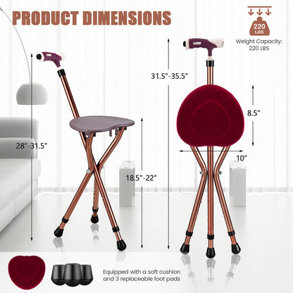 Lightweight Adjustable Folding Cane Seat with Light-Brown