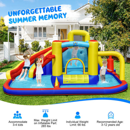 7-in-1 Inflatable Water Slide Bounce Castle with Splash Pool