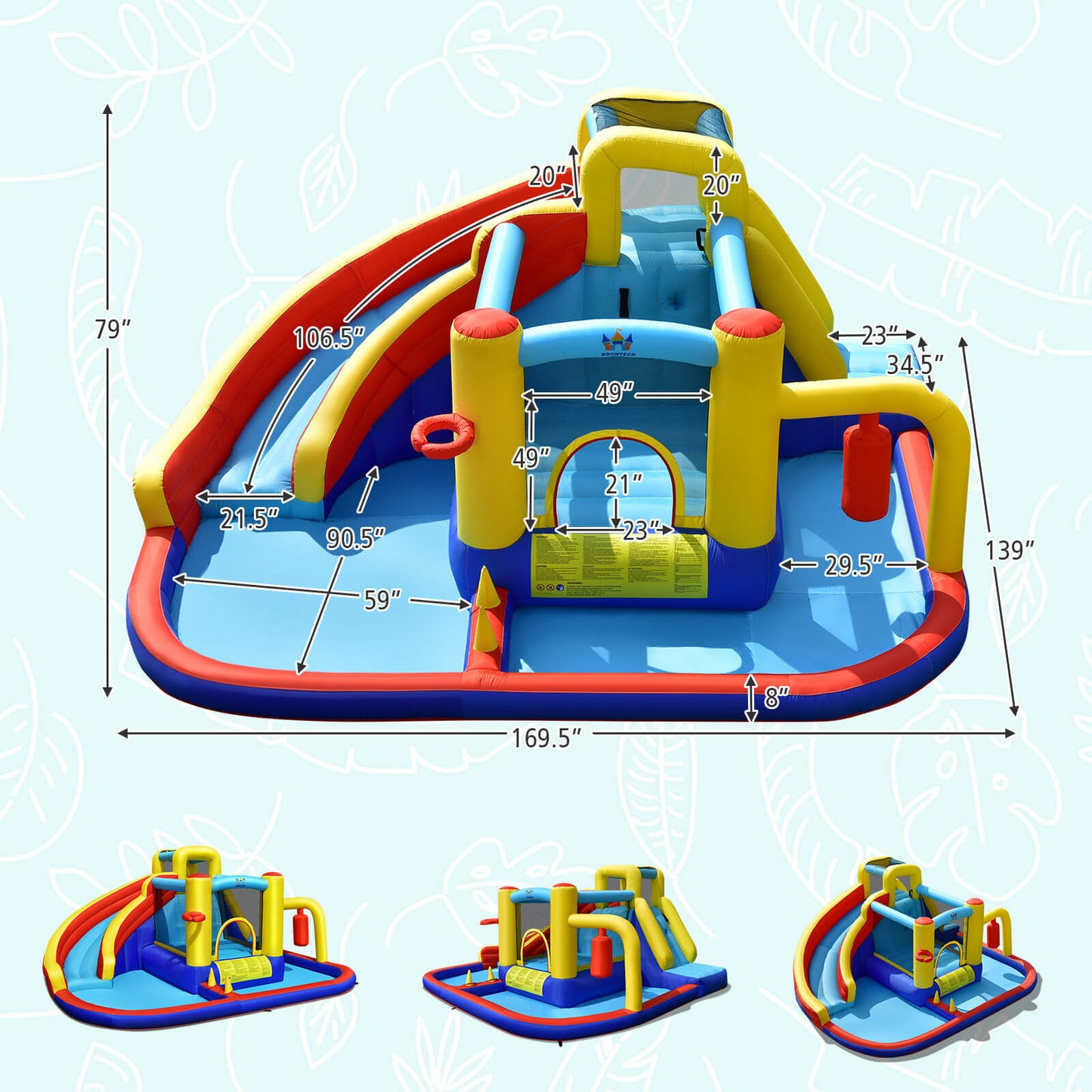 7-in-1 Inflatable Water Slide Bounce Castle with Splash Pool