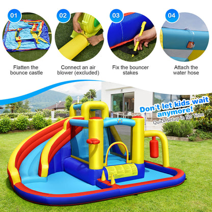 7-in-1 Inflatable Water Slide Bounce Castle with Splash Pool