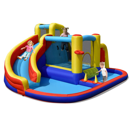 7-in-1 Inflatable Water Slide Bounce Castle with Splash Pool