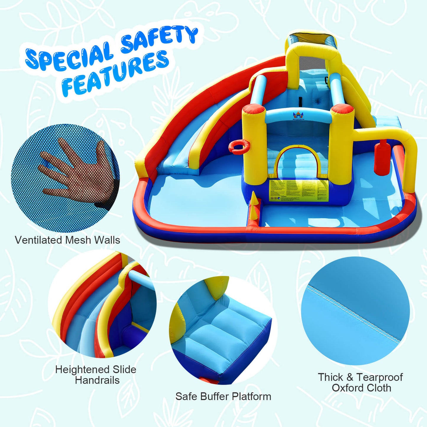 7-in-1 Inflatable Water Slide Bounce Castle with Splash Pool