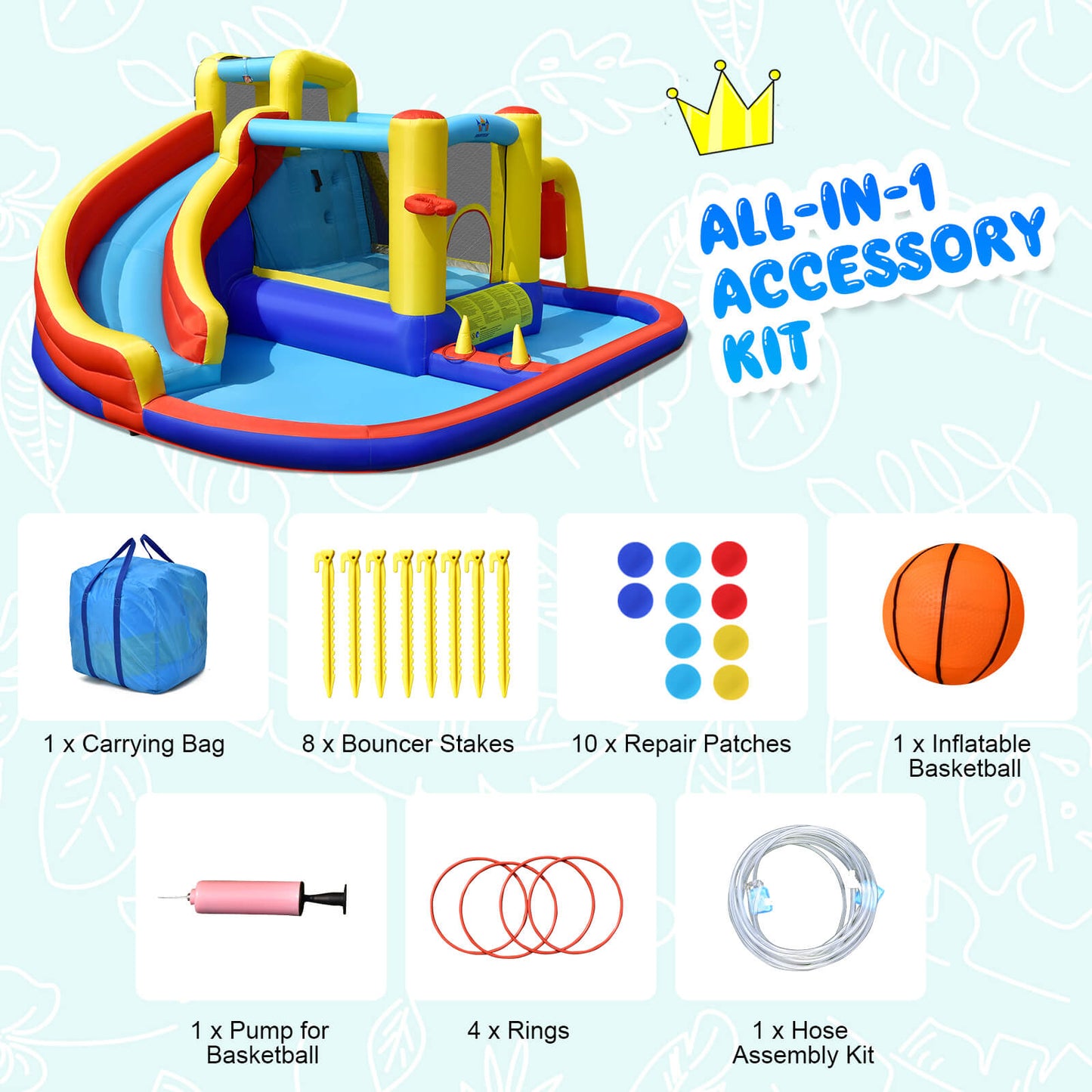 7-in-1 Inflatable Water Slide Bounce Castle with Splash Pool