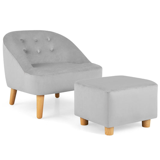 Soft Velvet Upholstered Kids Sofa Chair with Ottoman-Gray