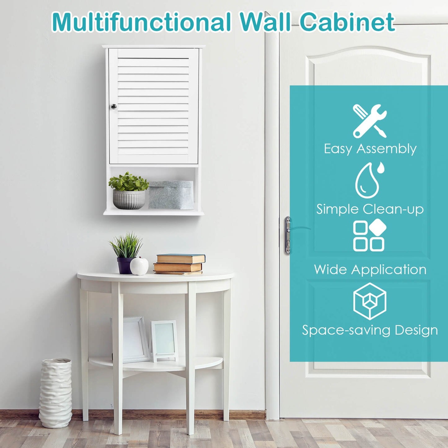 Bathroom Wall Mount Storage Cabinet Single Door with Height Adjustable Shelf-Gray
