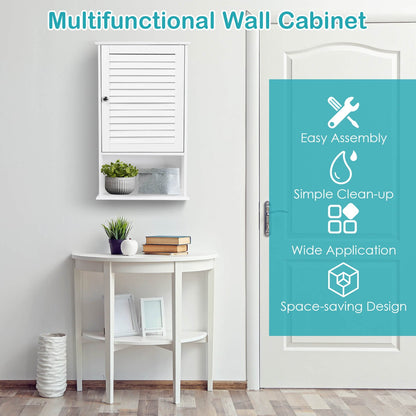 Bathroom Wall Mount Storage Cabinet Single Door with Height Adjustable Shelf-Gray