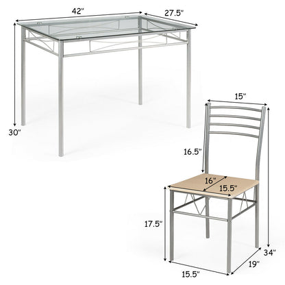5 Pieces Dining Set Glass Table and 4 Chairs - Direct by Wilsons Home Store
