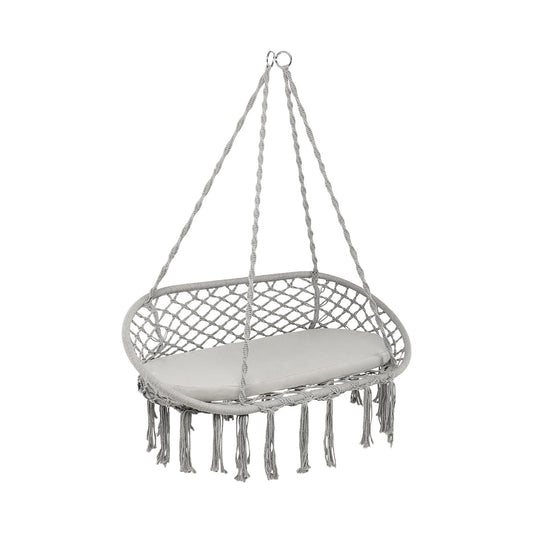 2 Person Hanging Hammock Chair with Cushion Macrame Swing-Gray