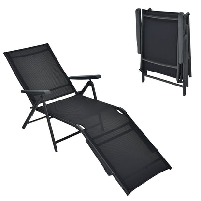 Patio Foldable Chaise Lounge Chair with Backrest and Footrest-Black