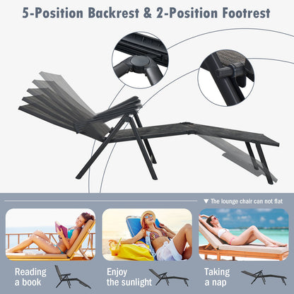 Patio Foldable Chaise Lounge Chair with Backrest and Footrest-Black