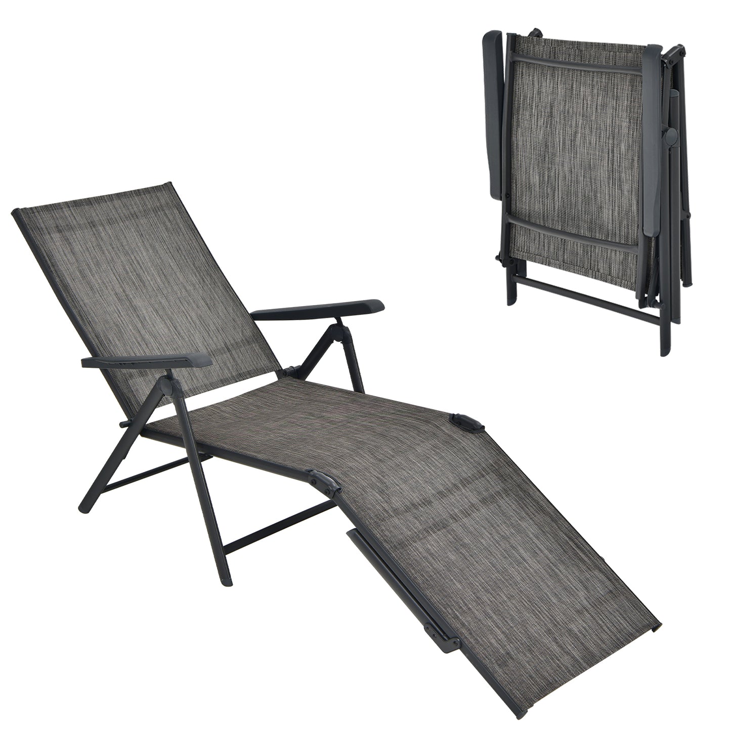 Patio Foldable Chaise Lounge Chair with Backrest and Footrest-Gray