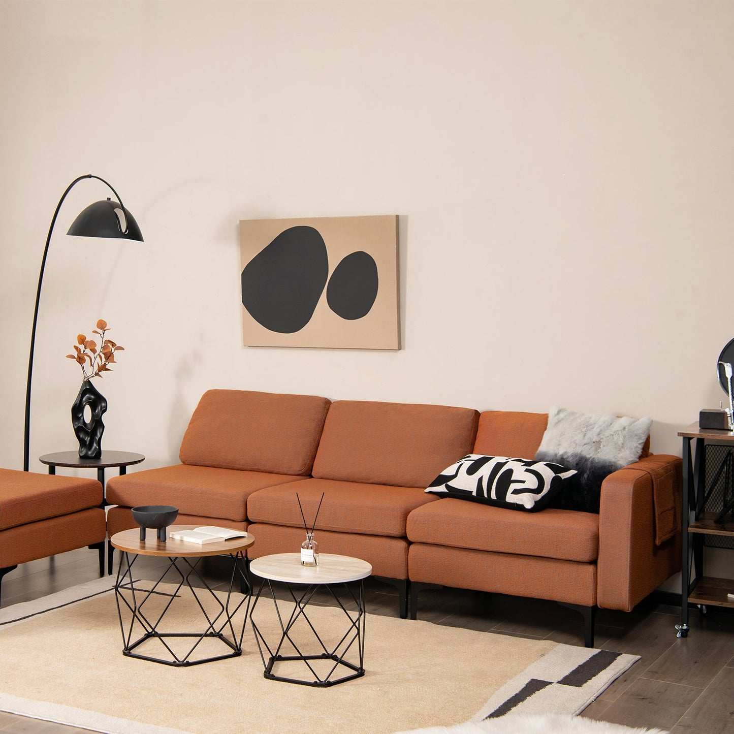 Modular L-shaped Sectional Sofa with Reversible Chaise and 2 USB Ports-Blue