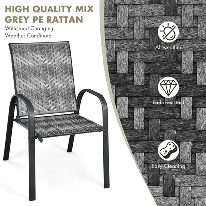 Set of 6 Outdoor PE Wicker Stackable Chairs with Sturdy Steel Frame-Gray