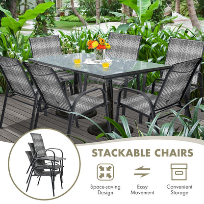 Set of 6 Outdoor PE Wicker Stackable Chairs with Sturdy Steel Frame-Gray