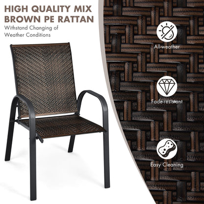 Set of 6 Outdoor PE Wicker Stackable Chairs with Sturdy Steel Frame-Brown