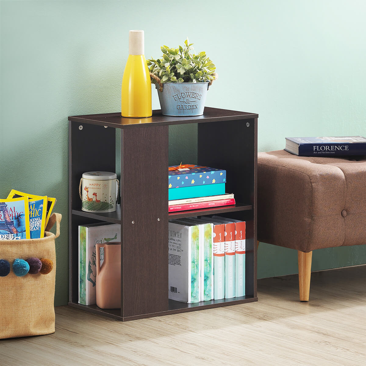 3-Tier Side End Table with Storage Shelves -Brown