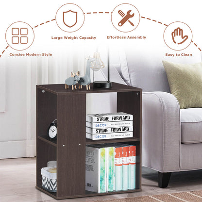 3-Tier Side End Table with Storage Shelves -Brown