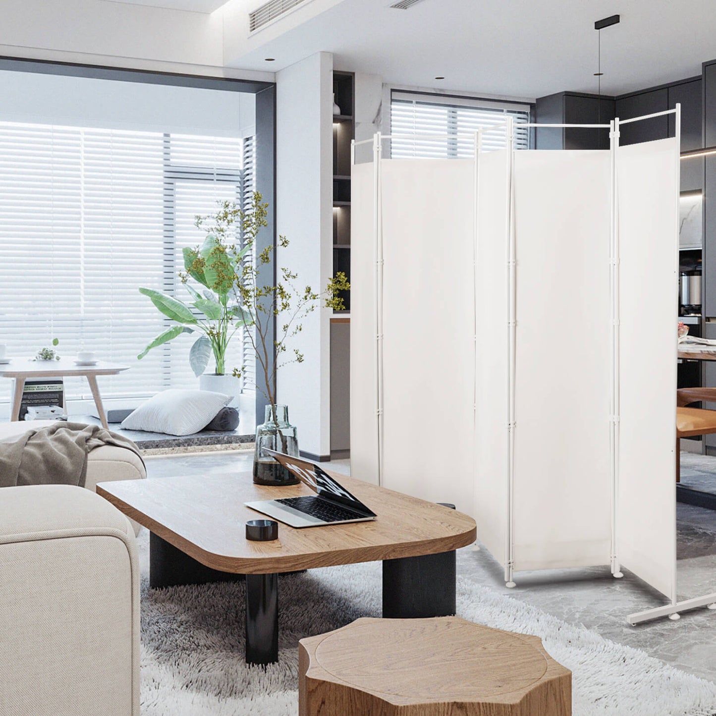 6-Panel Room Divider Folding Privacy Screen -Black