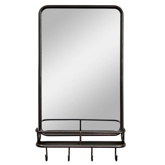 Wall Bathroom Mirror with Shelf Hooks Sturdy Metal Frame for Bedroom Living Room