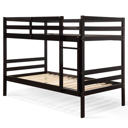 Twin Bunk Bed Children Wooden Bunk Beds Solid Hardwood-Brown
