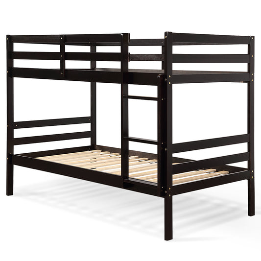 Twin Bunk Bed Children Wooden Bunk Beds Solid Hardwood-Brown