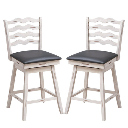360° Swivel Bar Stools with Rubber Wood Frame and Ergonomic Backrest and Footrest-25 inches